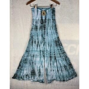 Lani Lau Hawaii Womens S/M Hand Dyed Gypsy Pants Teal Boho Tired Wide Leg Beachy